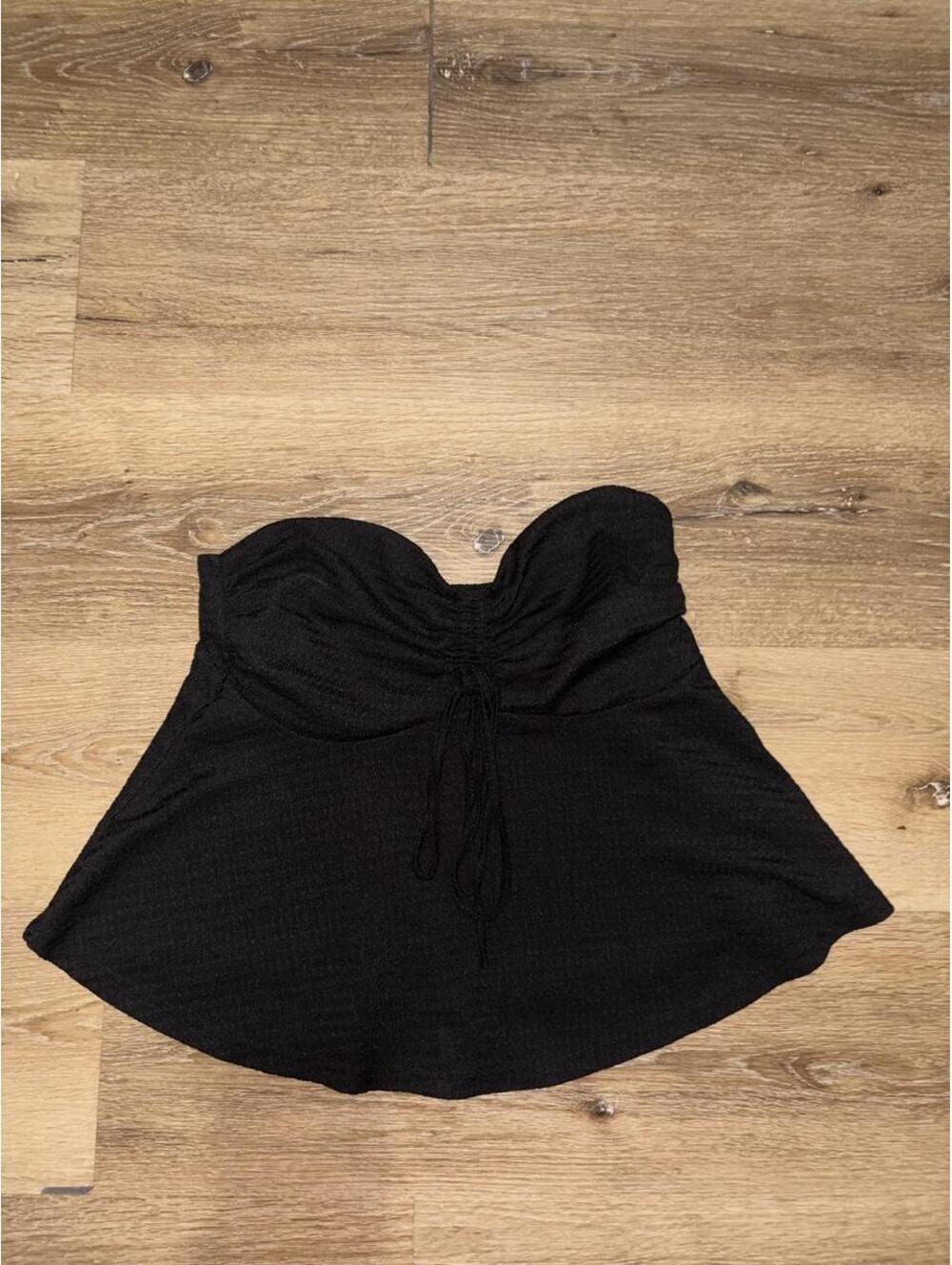 Black Strapless Ruched Babydoll Tube Top Size S